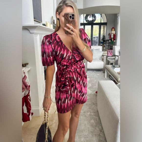 MISA Los Angeles Women's Pink Satin Draped Faux Wrap Mini Dress Size S‎ $370 - Picture 1 of 10